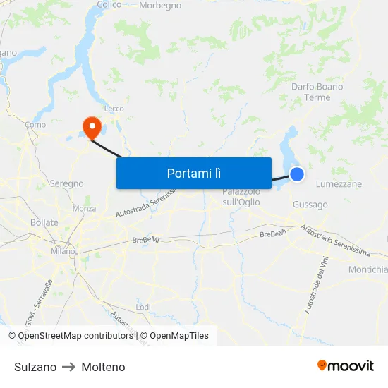 Sulzano to Molteno map