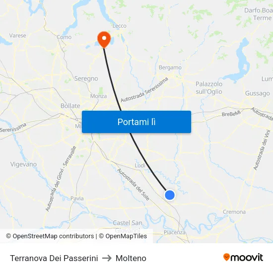 Terranova Dei Passerini to Molteno map