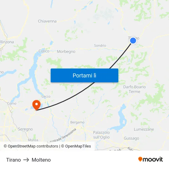 Tirano to Molteno map