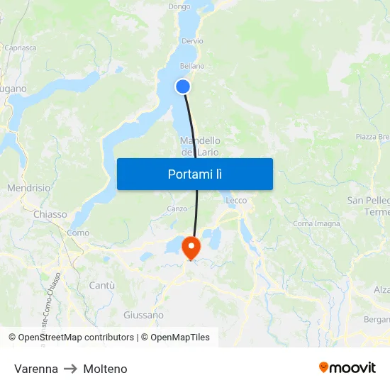 Varenna to Molteno map