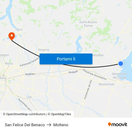 San Felice Del Benaco to Molteno map