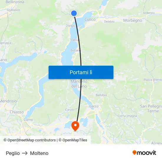 Peglio to Molteno map
