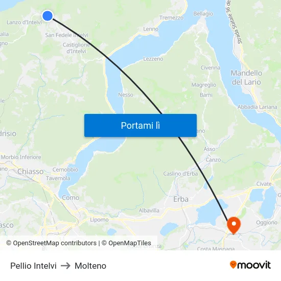 Pellio Intelvi to Molteno map