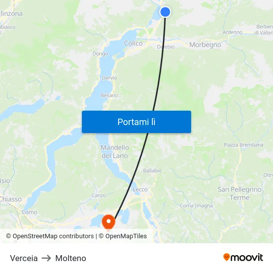 Verceia to Molteno map