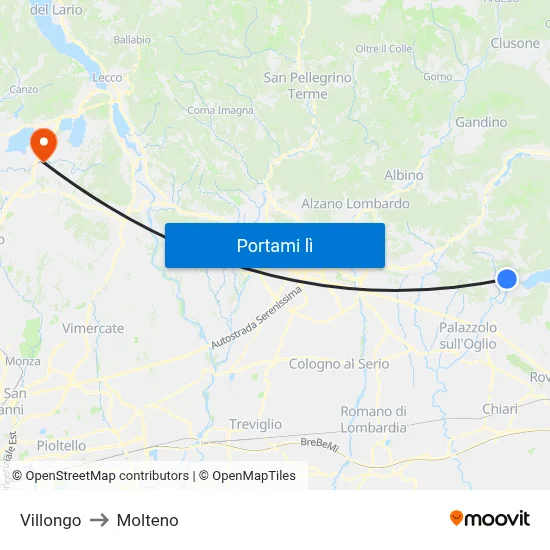 Villongo to Molteno map