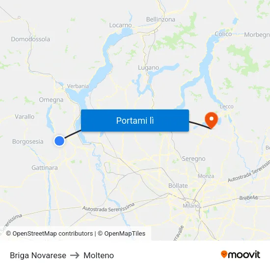 Briga Novarese to Molteno map