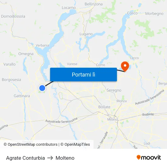 Agrate Conturbia to Molteno map