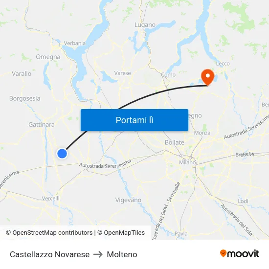 Castellazzo Novarese to Molteno map