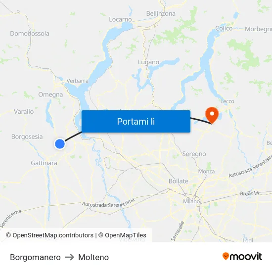 Borgomanero to Molteno map