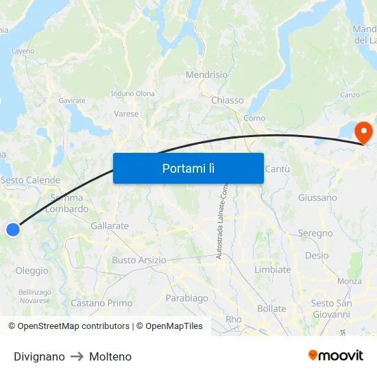 Divignano to Molteno map