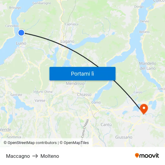 Maccagno to Molteno map