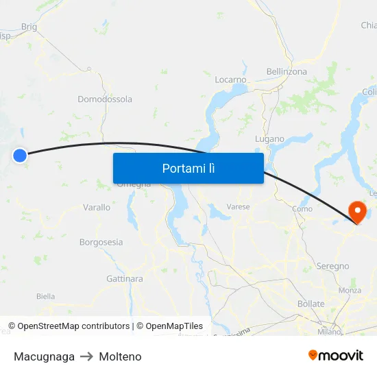 Macugnaga to Molteno map
