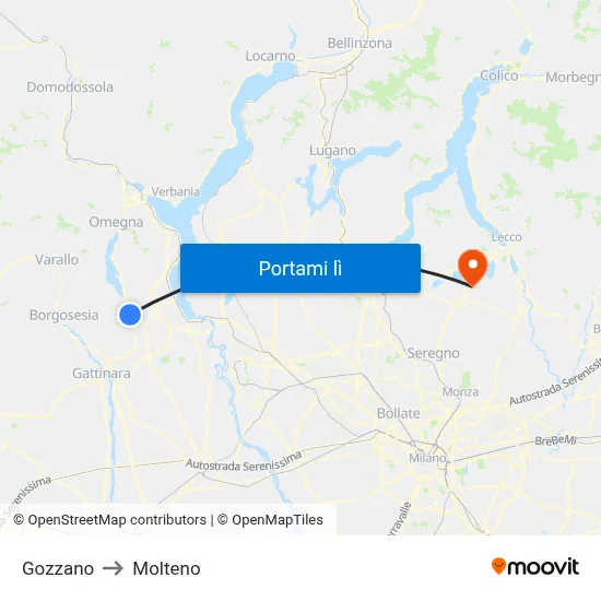 Gozzano to Molteno map