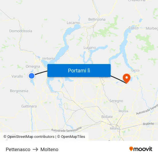 Pettenasco to Molteno map