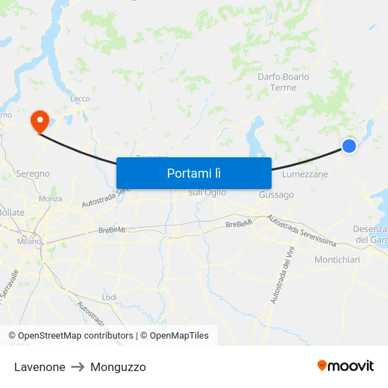 Lavenone to Monguzzo map