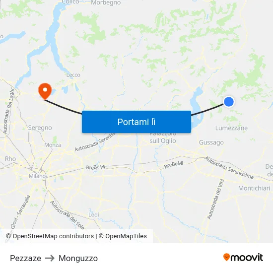 Pezzaze to Monguzzo map