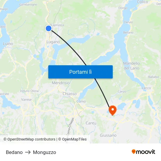 Bedano to Monguzzo map