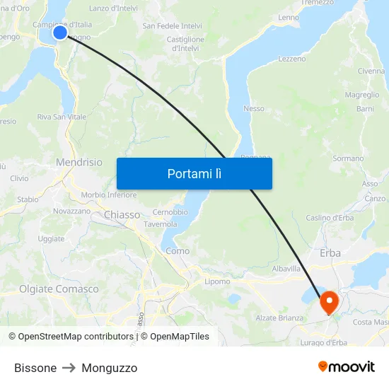 Bissone to Monguzzo map