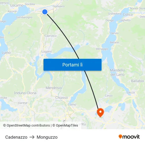 Cadenazzo to Monguzzo map