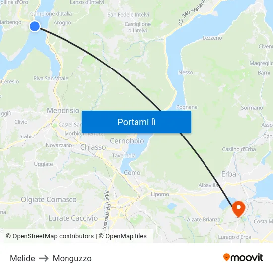 Melide to Monguzzo map