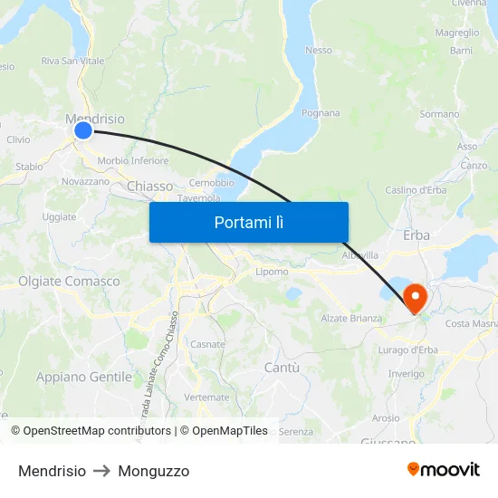 Mendrisio to Monguzzo map
