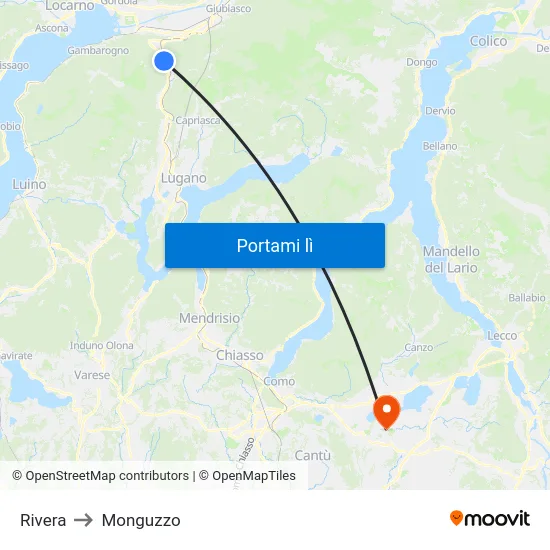 Rivera to Monguzzo map
