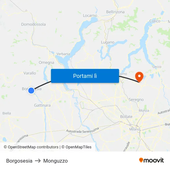 Borgosesia to Monguzzo map