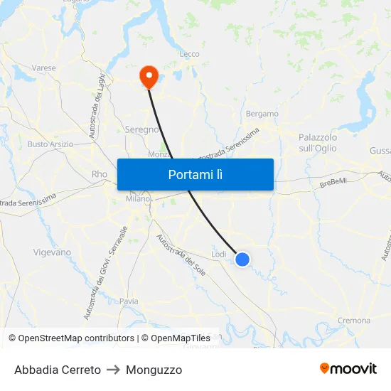 Abbadia Cerreto to Monguzzo map