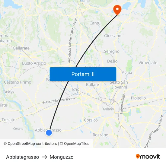 Abbiategrasso to Monguzzo map