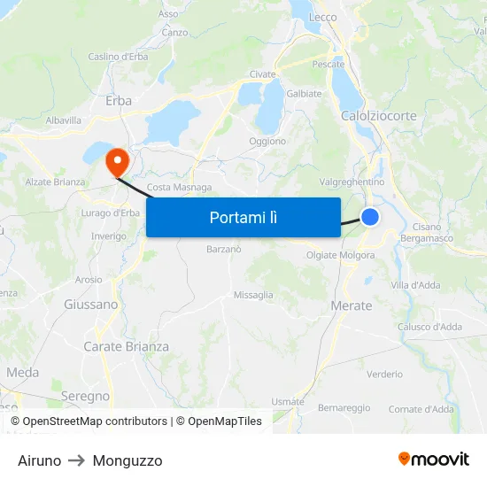 Airuno to Monguzzo map