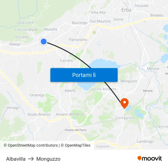 Albavilla to Monguzzo map