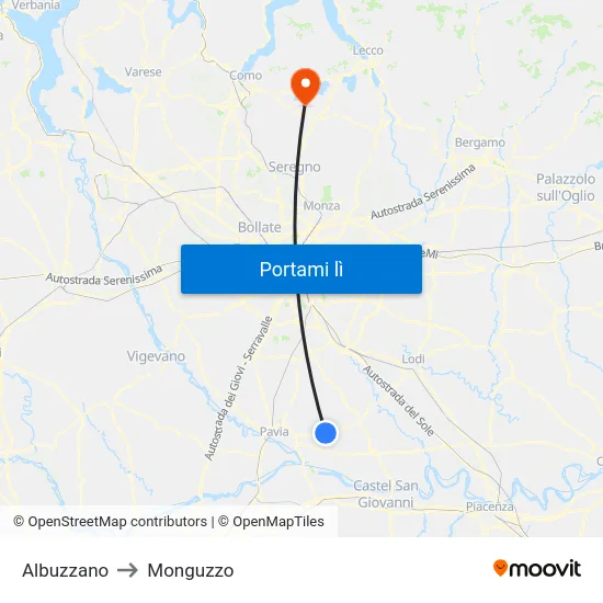 Albuzzano to Monguzzo map