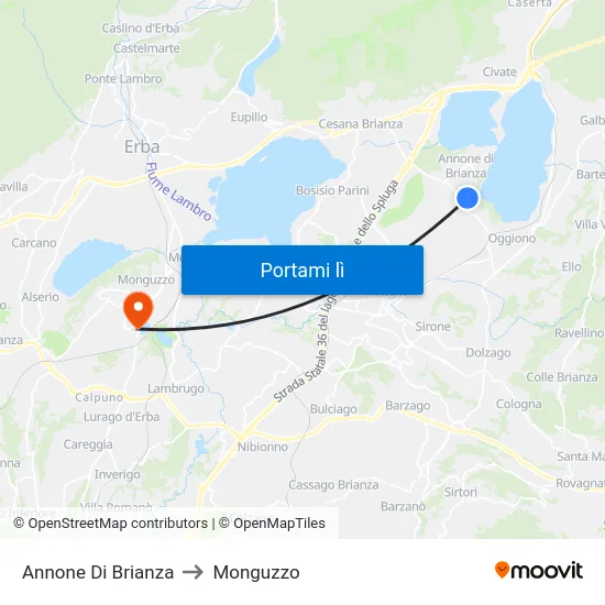 Annone Di Brianza to Monguzzo map