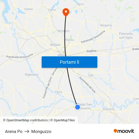 Arena Po to Monguzzo map