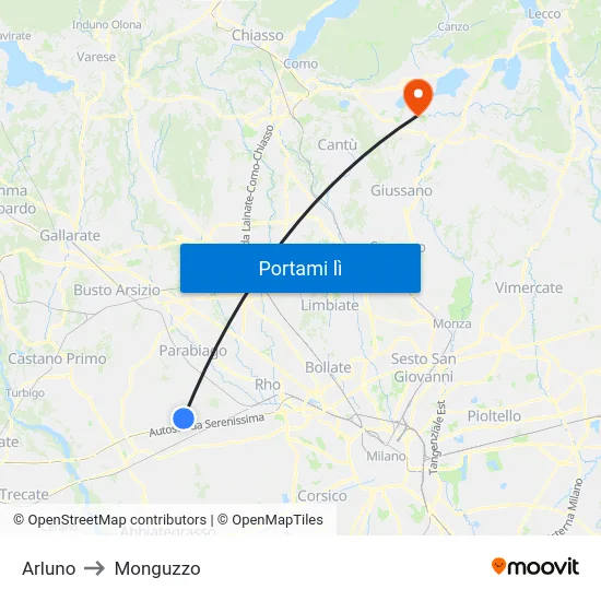 Arluno to Monguzzo map