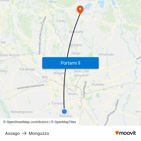 Assago to Monguzzo map