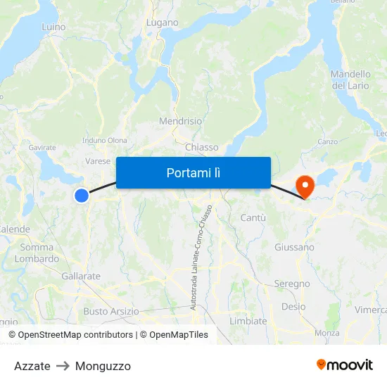 Azzate to Monguzzo map