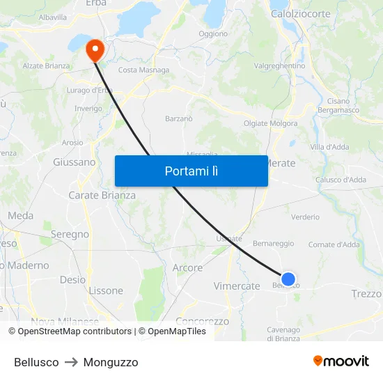 Bellusco to Monguzzo map