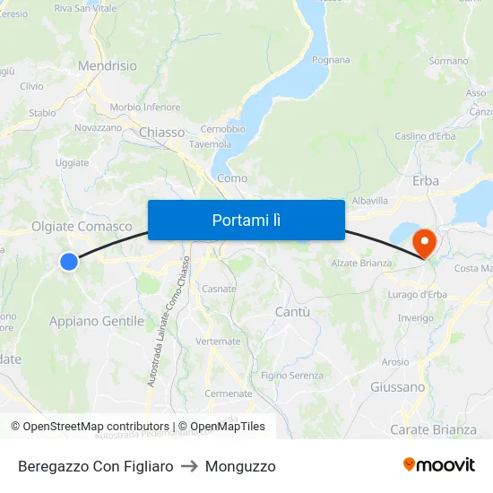 Beregazzo Con Figliaro to Monguzzo map