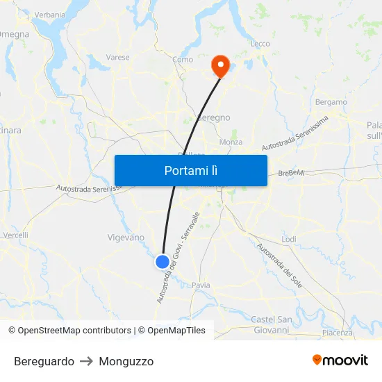 Bereguardo to Monguzzo map