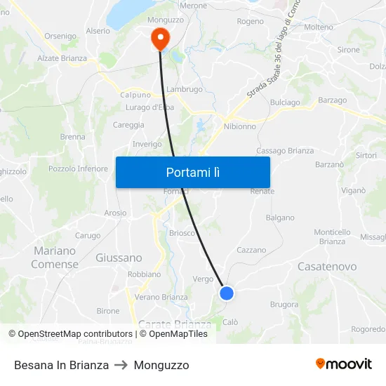 Besana In Brianza to Monguzzo map