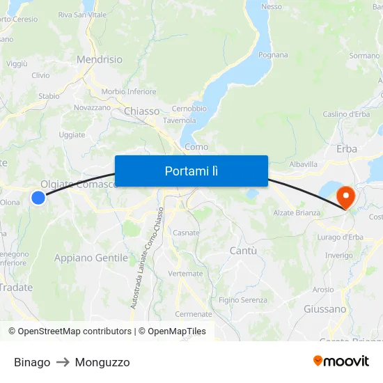 Binago to Monguzzo map