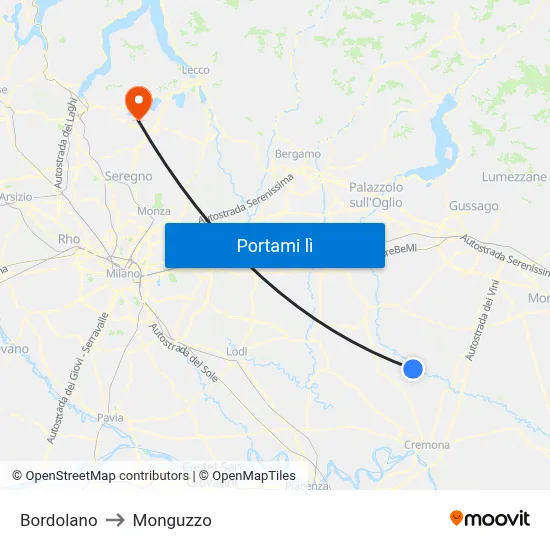 Bordolano to Monguzzo map
