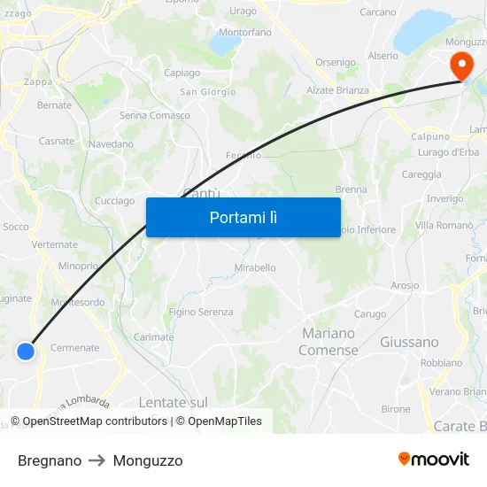 Bregnano to Monguzzo map