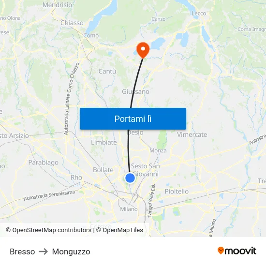 Bresso to Monguzzo map