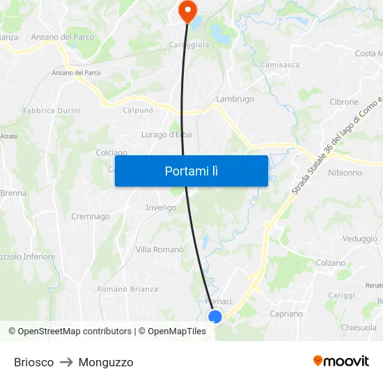 Briosco to Monguzzo map