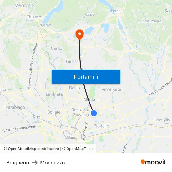 Brugherio to Monguzzo map