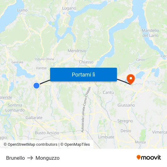 Brunello to Monguzzo map