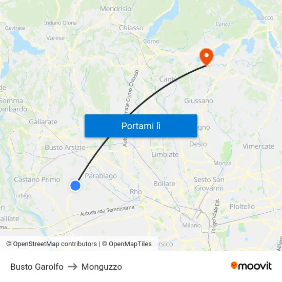 Busto Garolfo to Monguzzo map