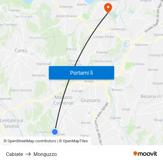 Cabiate to Monguzzo map